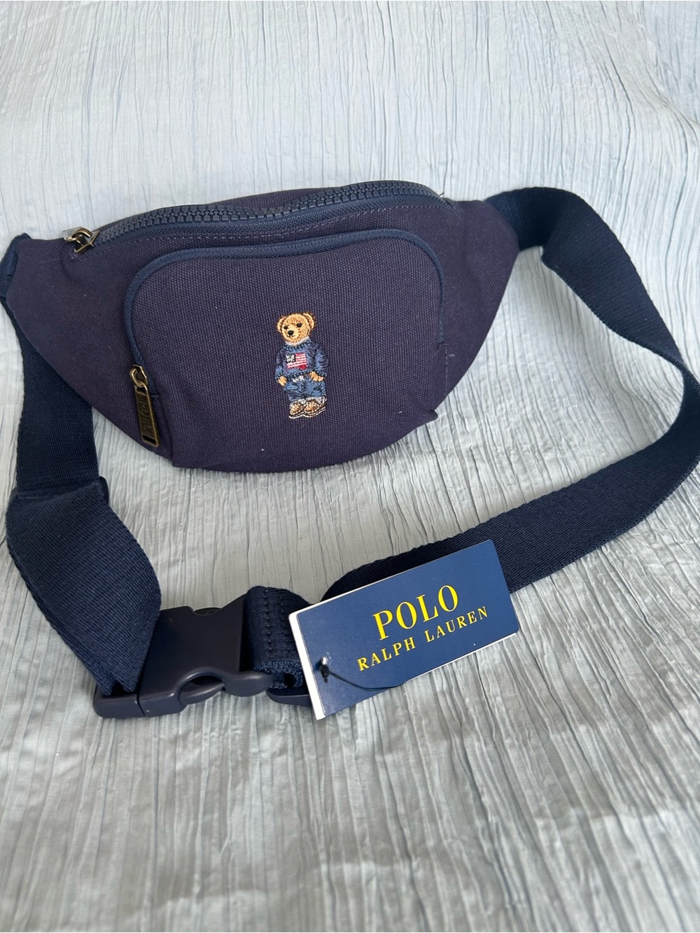Ralph Lauren Navy Canvas Bear Waist Bag